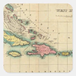 Map Of The West Indies Square Sticker