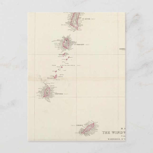 Map of the Windward Islands Postcard (Front)