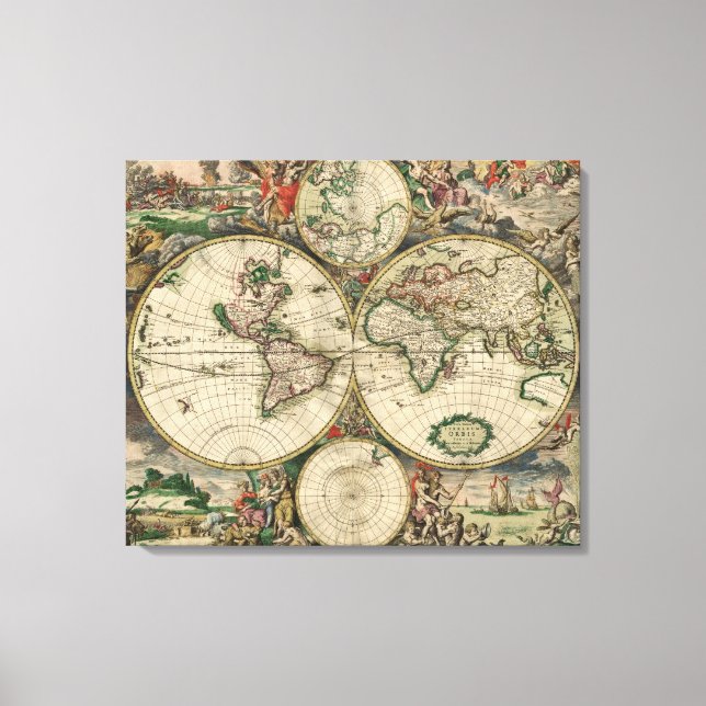 Map of the World 1689 - by Gerard Van Schagen Canvas Print (Front)