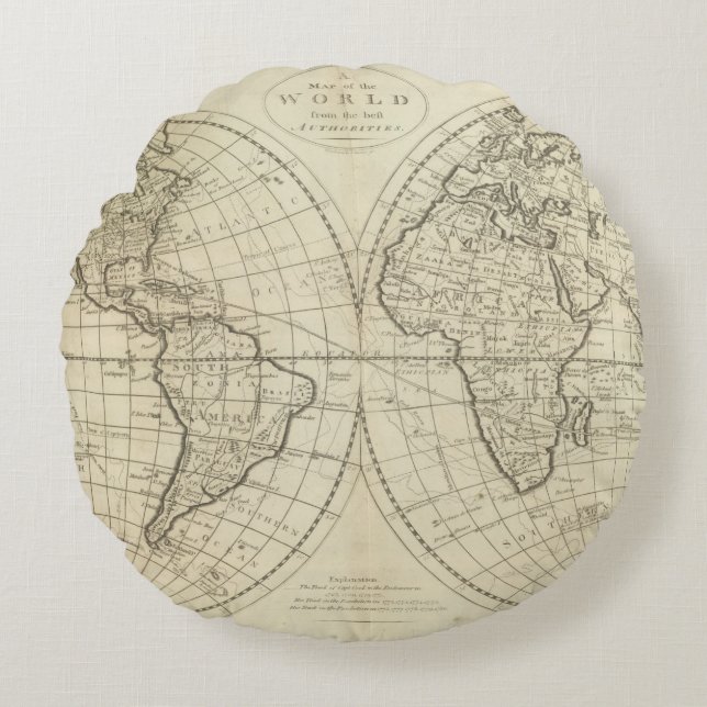 Map of the World 2 2 Round Cushion (Front)