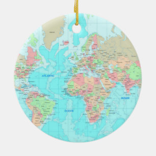 Map of the world ceramic tree decoration