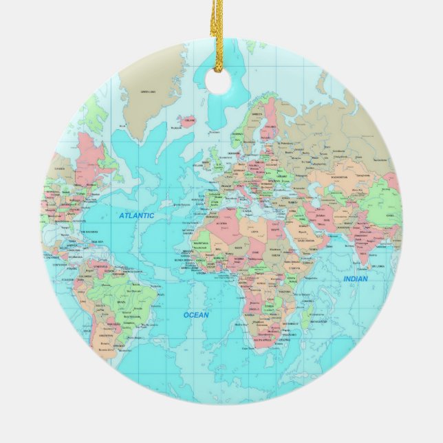 Map of the world ceramic tree decoration (Back)