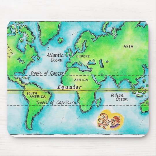 Map Of The World Equator Mouse Mat Zazzle Co Uk