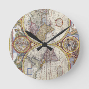 Map of the world from 1626 round clock
