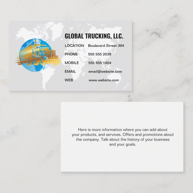 Map of the World / Globe | Semi Truck Logo Business Card (Front/Back)