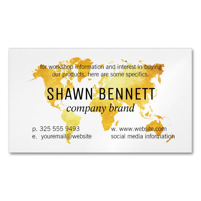 Map of the World (Gold) Magnetic Business Card (Front)