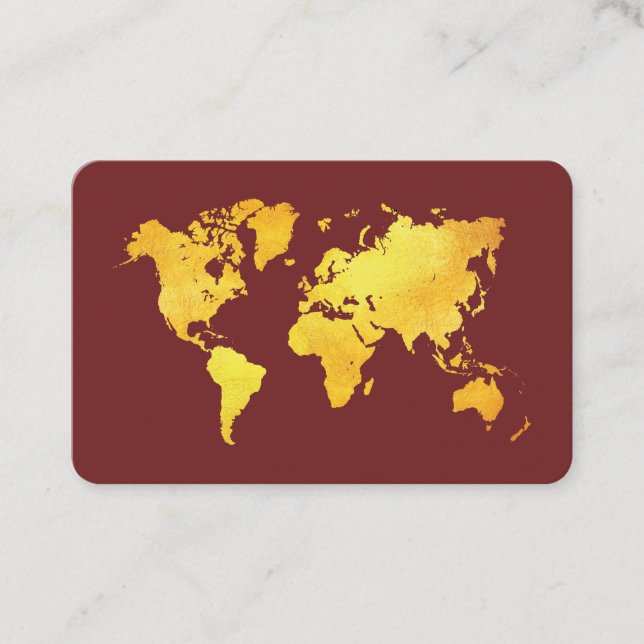 Map of the World (gold / red) Business Card (Front)