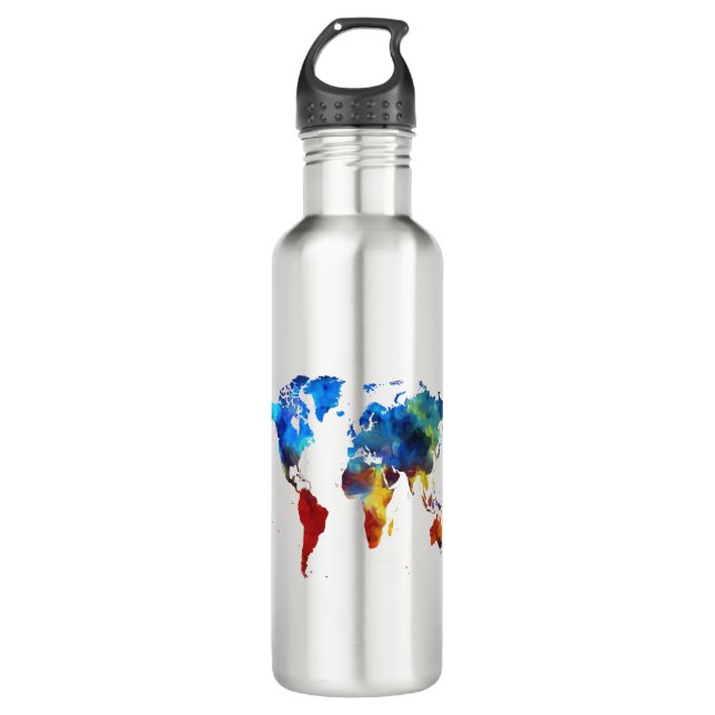 map of the world illustration 710 ml water bottle (Front)