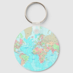 Map of the world key ring