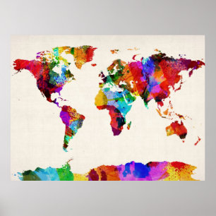 Map of the World Map Abstract Painting Poster