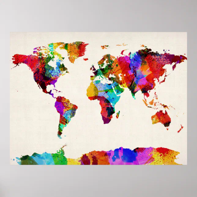 Map of the World Map Abstract Painting Poster | Zazzle