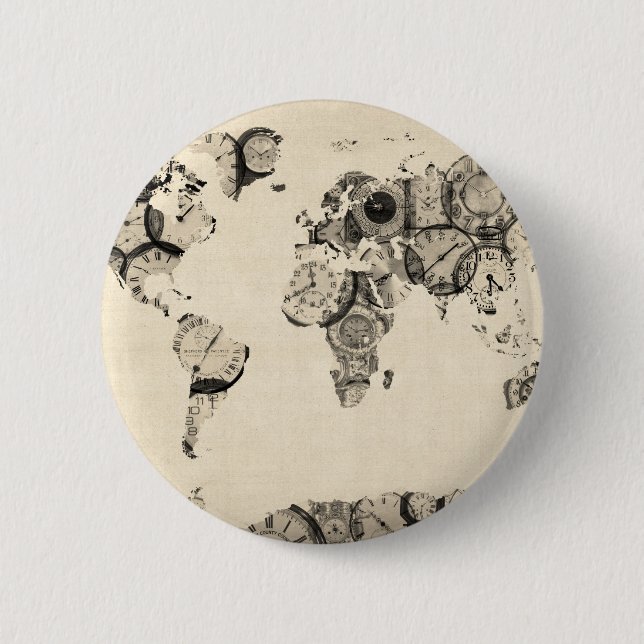 Map of the World Map from Old Clocks 6 Cm Round Badge (Front)