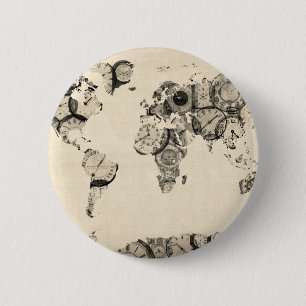Map of the World Map from Old Clocks 6 Cm Round Badge