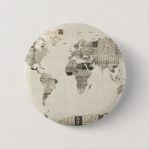 Map of the World Map from Old Postcards 6 Cm Round Badge