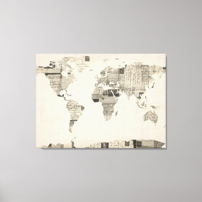 Map of the World Map from Old Postcards Canvas Print (Front)