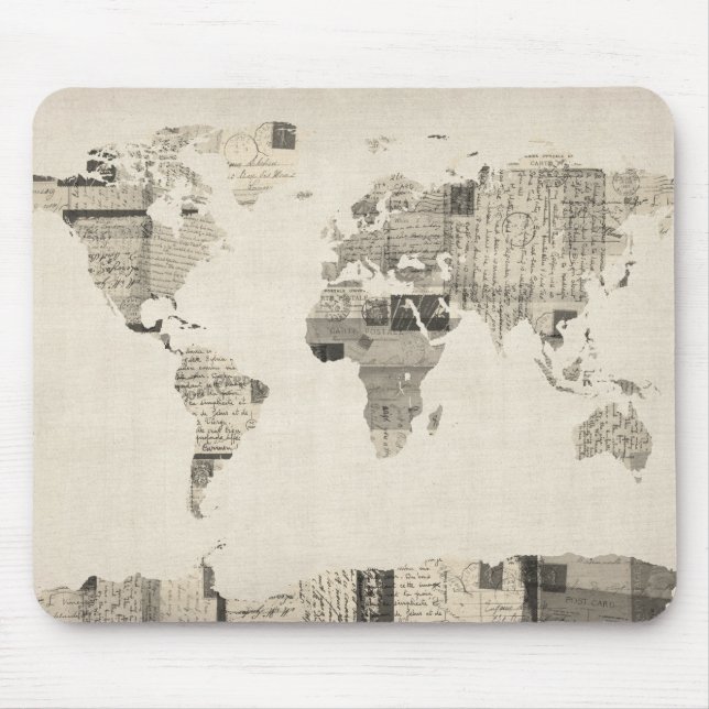 Map of the World Map from Old Postcards Mouse Mat (Front)