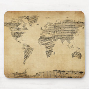 Map of the World Map from Old Sheet Music Mouse Mat
