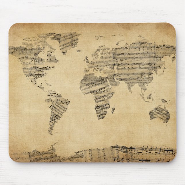 Map of the World Map from Old Sheet Music Mouse Mat (Front)