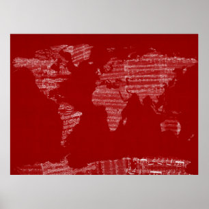 Map of the World Map from Old Sheet Music Poster
