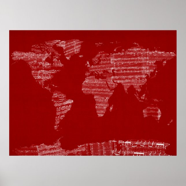 Map of the World Map from Old Sheet Music Poster (Front)