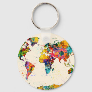 Map of the World Map Watercolor Key Ring
