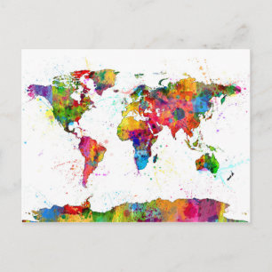 Map of the World Map Watercolor Postcard