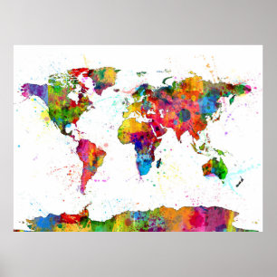 Map of the World Map Watercolor Poster