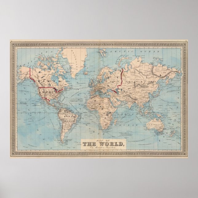 Map of the world on Mercator's projection Poster (Front)