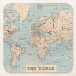 Map of the world on Mercator's projection Square Paper Coaster