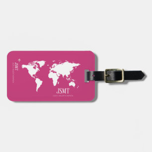 map of the world on pink luggage tag