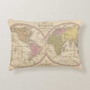 Map Of The World on the Globular Projection 2 Decorative Cushion