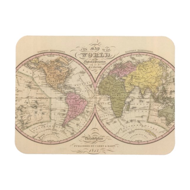 Map Of The World on the Globular Projection 2 Magnet (Horizontal)