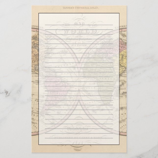 Map Of The World on the Globular Projection 2 Stationery (Front)