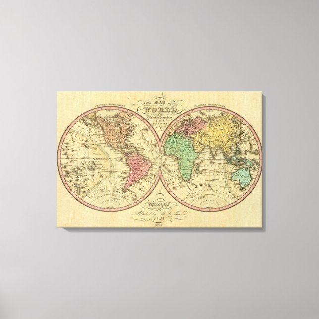 Map Of The World on the Globular Projection Canvas Print (Front)