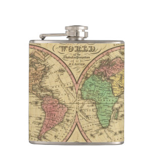 Map Of The World on the Globular Projection Hip Flask