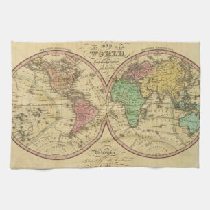 Map Of The World on the Globular Projection Tea Towel