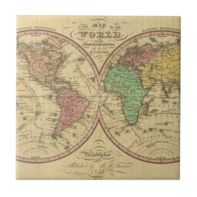 Map Of The World on the Globular Projection Tile (Front)