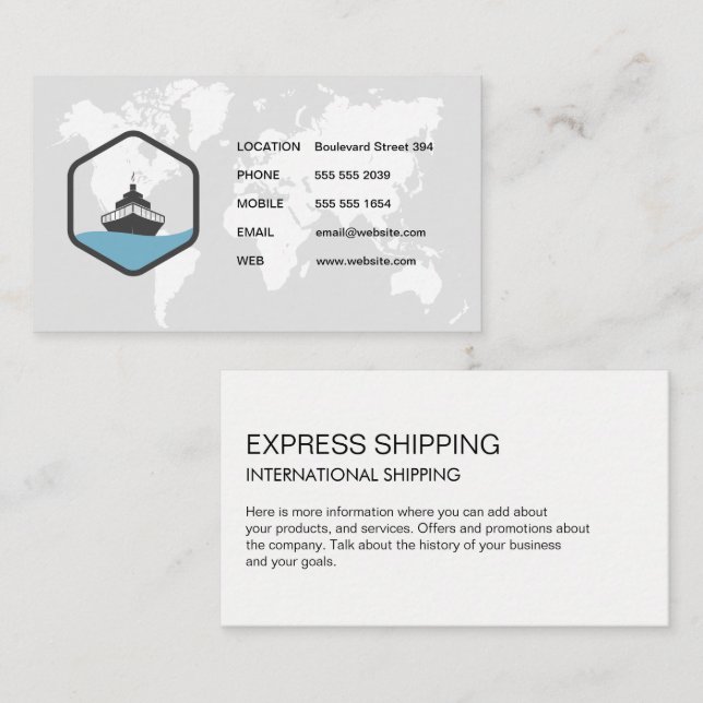 Map of the World / Ship Logo Business Card (Front/Back)