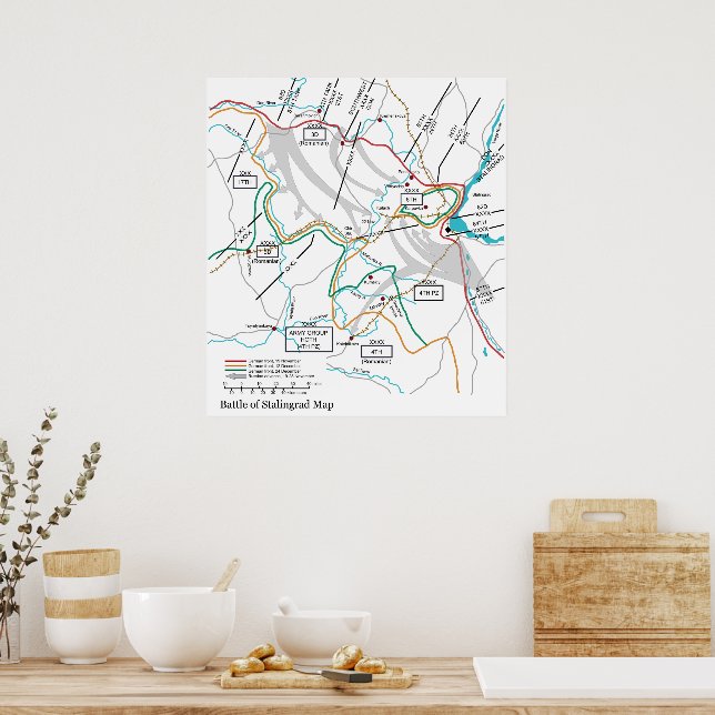 Map of the World War II Battle of Stalingrad Poster (Kitchen)