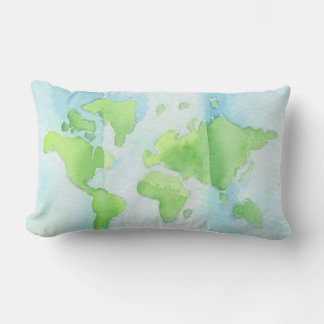 Map of the World Watercolor Pillow