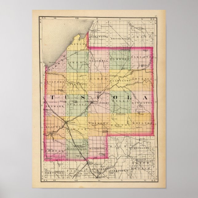 Map of Tuscola County, Michigan Poster (Front)