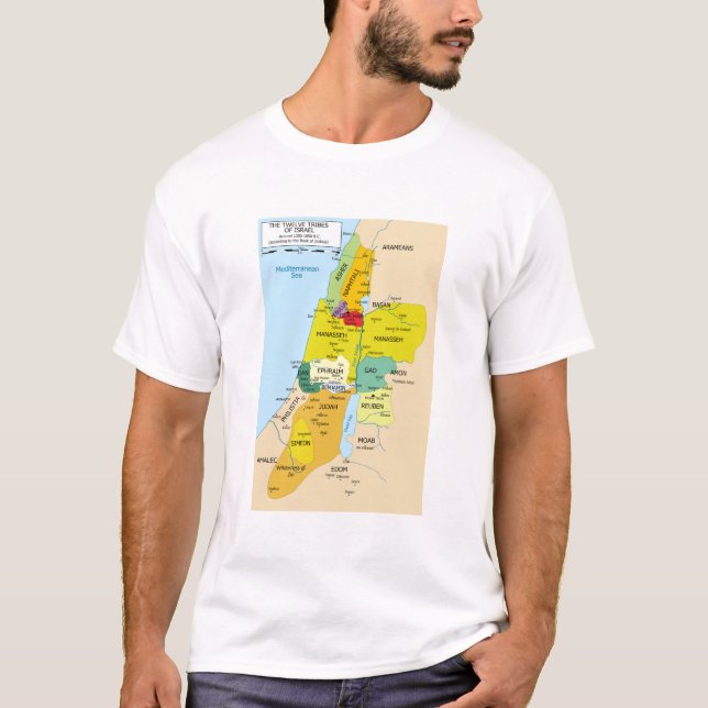 Map of Twelve Tribes of Israel from 1200 to 1050 T-Shirt (Front)