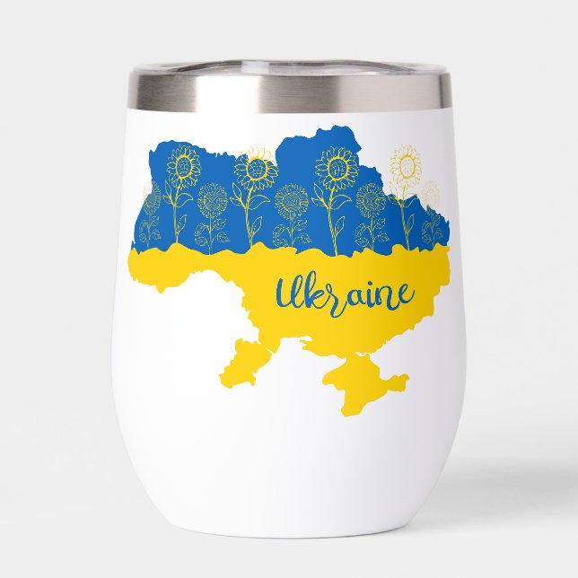 Map of Ukraine with sunflower and Ukrainian flag (Back)