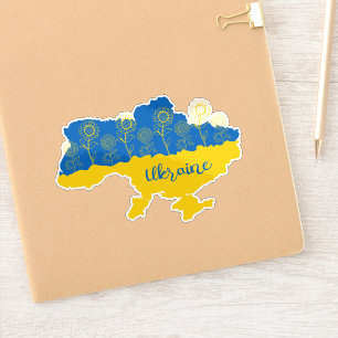 Map of Ukraine with sunflower and Ukrainian flag