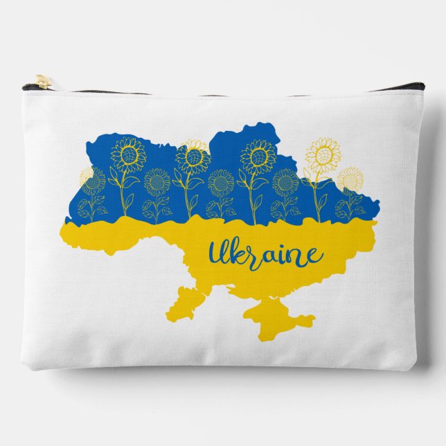 Map of Ukraine with sunflower and Ukrainian flag Accessory Pouch (Front)