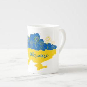 Map of Ukraine with sunflower and Ukrainian flag Bone China Mug