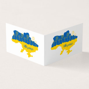 Map of Ukraine with sunflower and Ukrainian flag Business Card