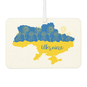 Map of Ukraine with sunflower and Ukrainian flag Car Air Freshener