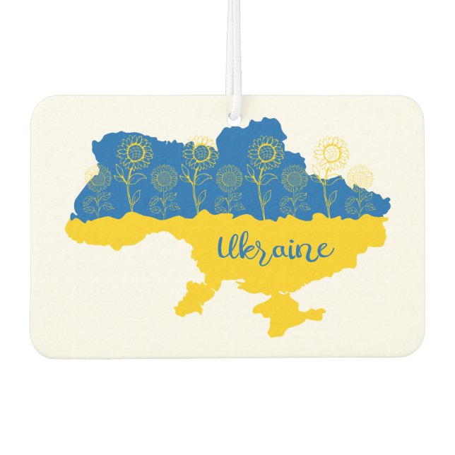 Map of Ukraine with sunflower and Ukrainian flag Car Air Freshener (Front)