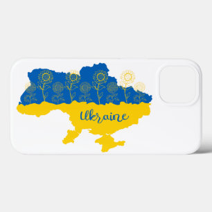 Map of Ukraine with sunflower and Ukrainian flag iPhone 13 Case